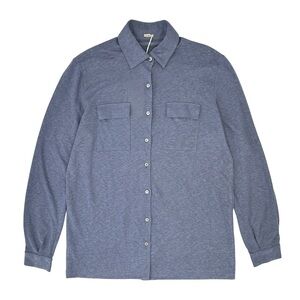 NWT Malo Blue Gray Double Patch Pocket Light Knit Linen Button Up Shirt sz 46